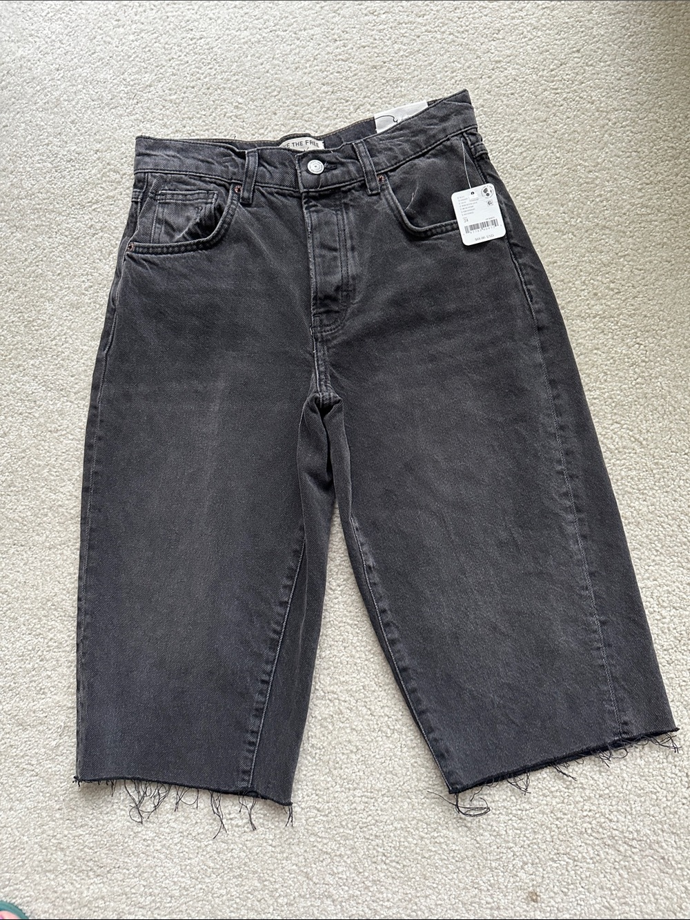 We The Free Black High-Rise Raw Hem Jean Shorts
